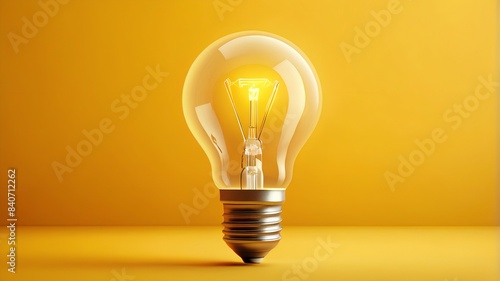 Single light bulb radiating bright light against a vivid yellow background