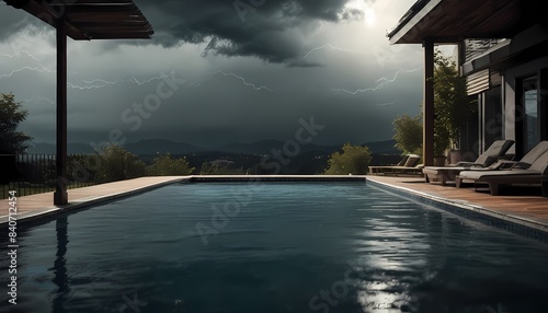 Wallpaper Mural Swimming pool against the backdrop of a storm. Generative AI, Generative, AI Torontodigital.ca