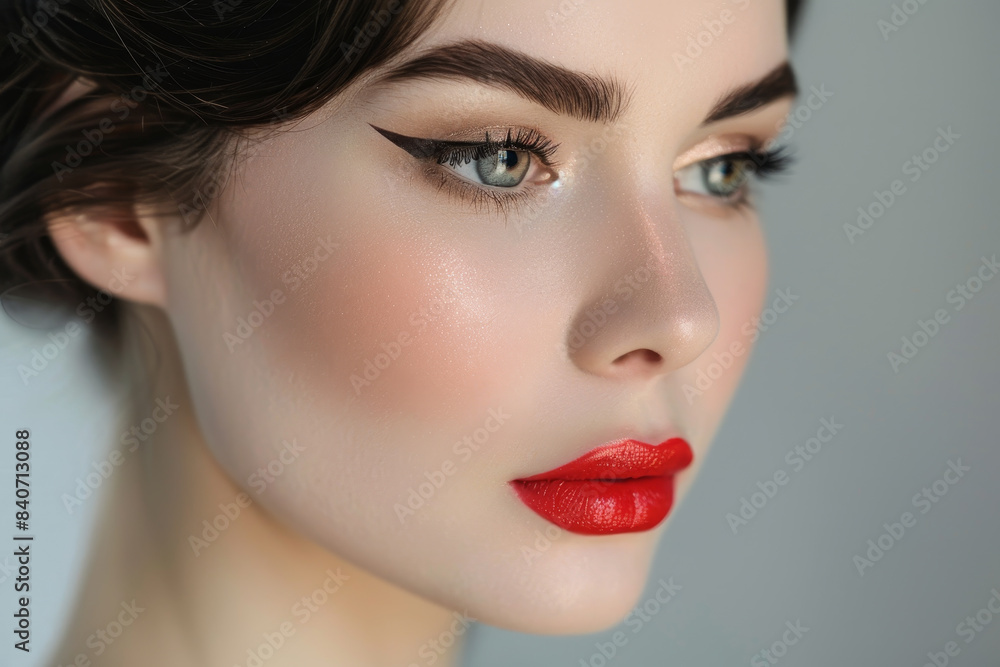 A woman with red lipstick and a smoky eye A woman with red lipstick and a smoky eye