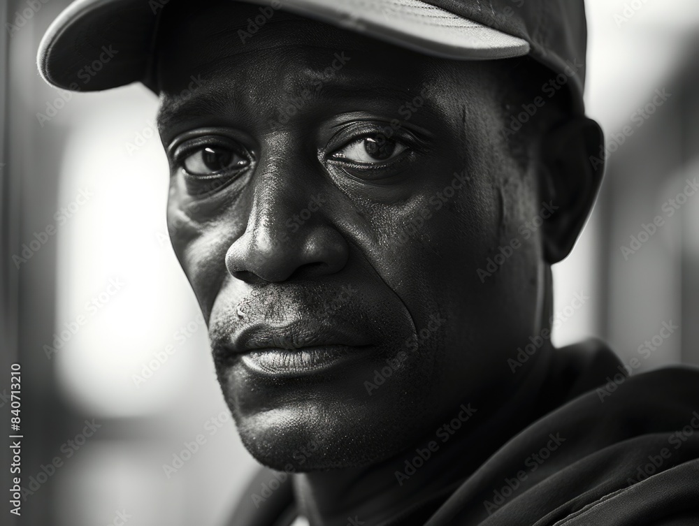 A black and white photograph of a man wearing a cap, suitable for use in editorial or news contexts A black and white photograph of a man wearing a cap, suitable for use in editorial or news contexts