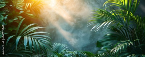 Sunlit tropical plants with shadows on a light blue wall background © Анна Д