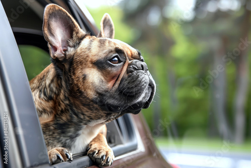 Curious French Bulldog on an Adventurous Car Ride