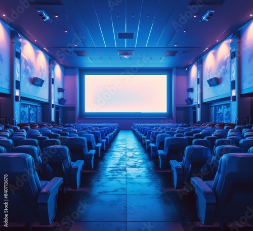 Modern cinema hall with blue seats and neon lights © Анна Д