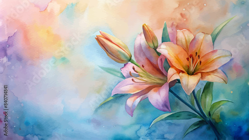 Vibrant watercolor background of lilies