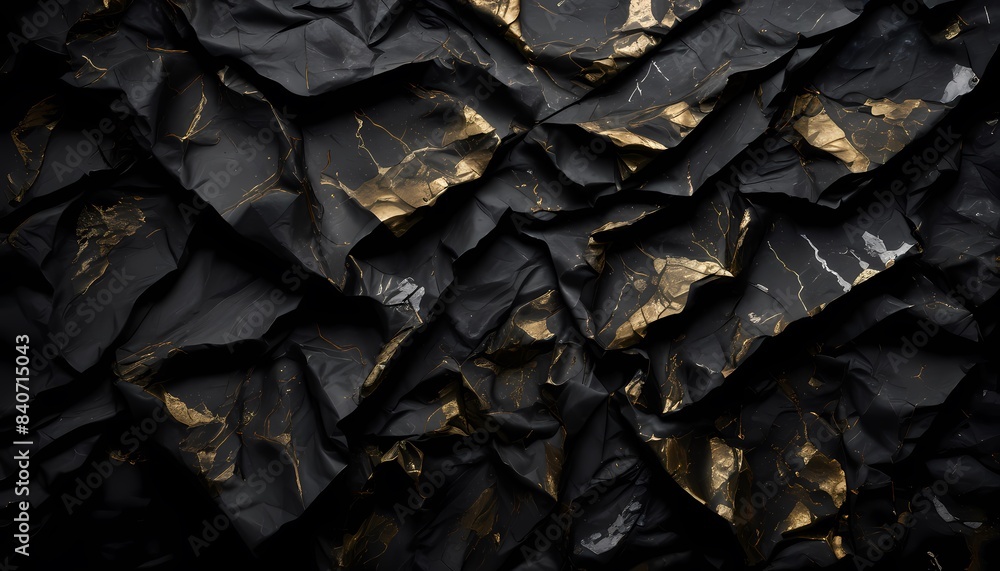 texture of crumpled black paper with gold and silver veins, Generative AI, Generative, AI texture of crumpled black paper with gold and silver veins, Generative AI, Generative, AI