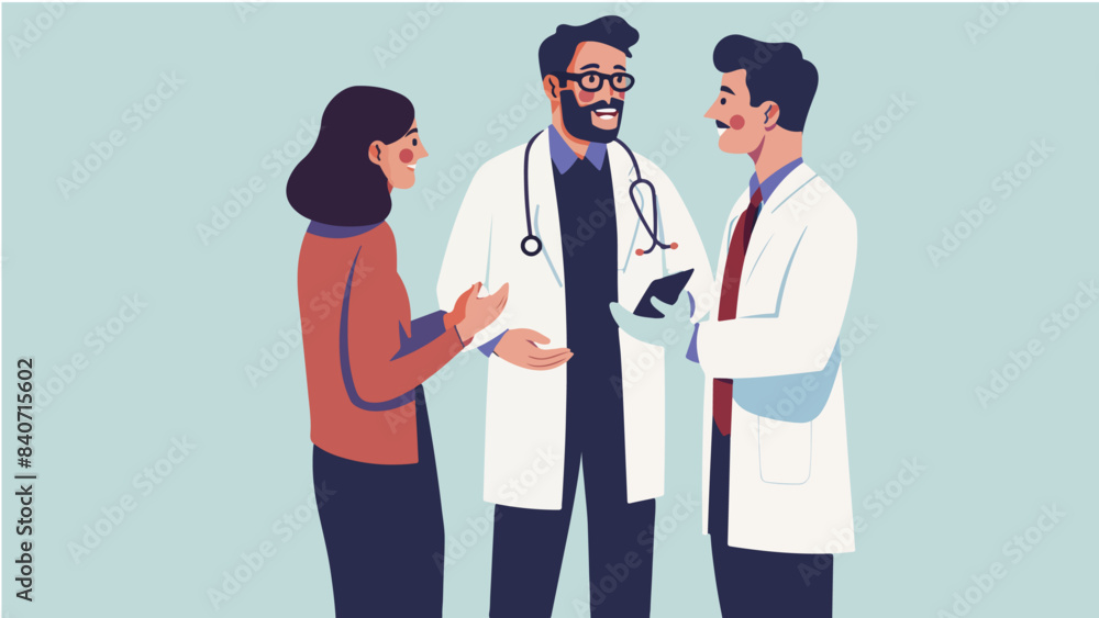 Fototapeta premium doctor vector illustration, two doctors with a female doctor. Professional Doctor Illustration - Medical Expertise & Compassion