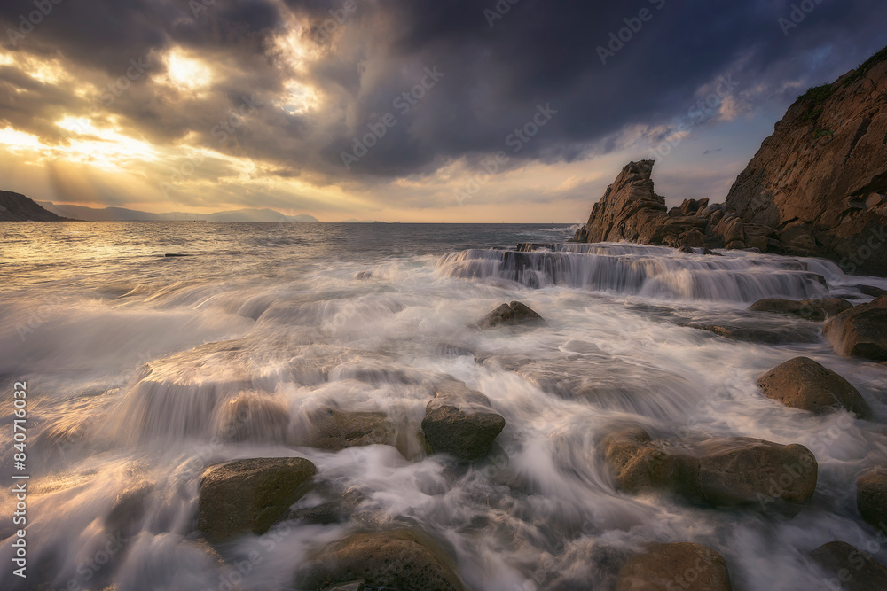 Sunset with dramatic sky on Azkorri beach, Getxo Sunset with dramatic sky on Azkorri beach, Getxo