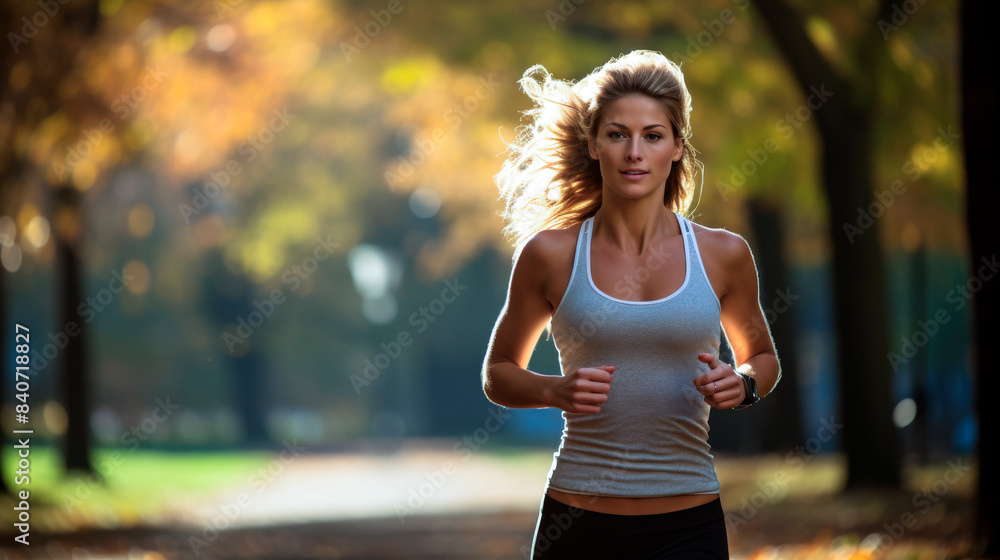 Fototapeta premium woman in sportswear practicing fitwalking in the park
