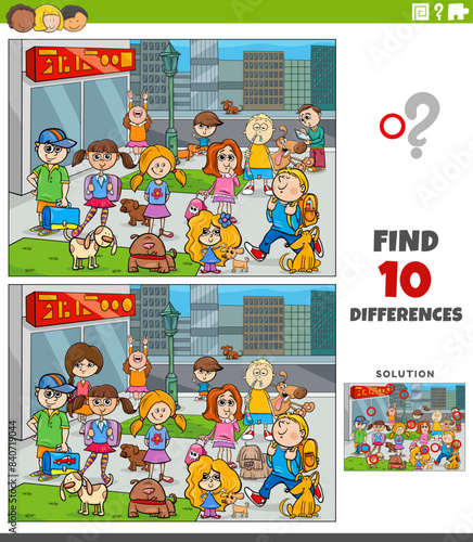 differences activity with cartoon children characters in the city