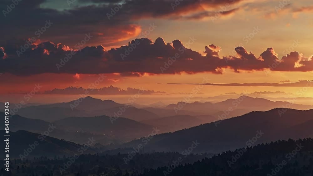 Dramatic Sunset Over Silhouetted Mountain Range Dramatic Sunset Over Silhouetted Mountain Range