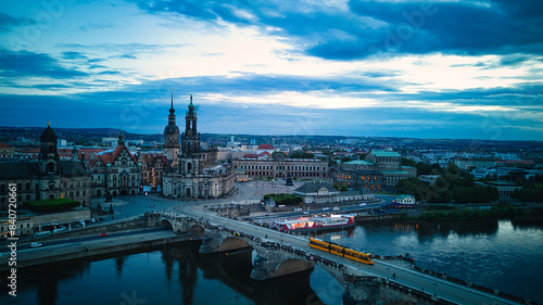 Photography Dresden oldtown aerial view at blue hour