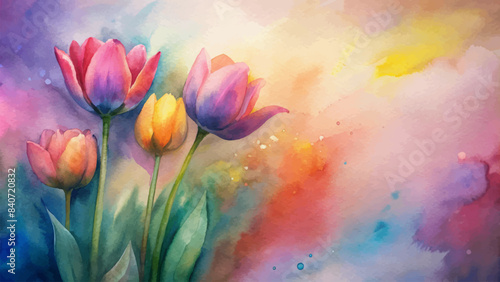 Vibrant watercolor background of tulip flowers