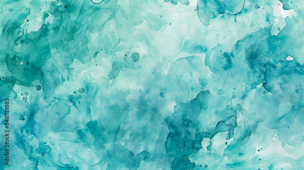 Obraz premium Abstract watercolor background in cool shades of teal and aqua, with splashes of white creating a seafoam texture 