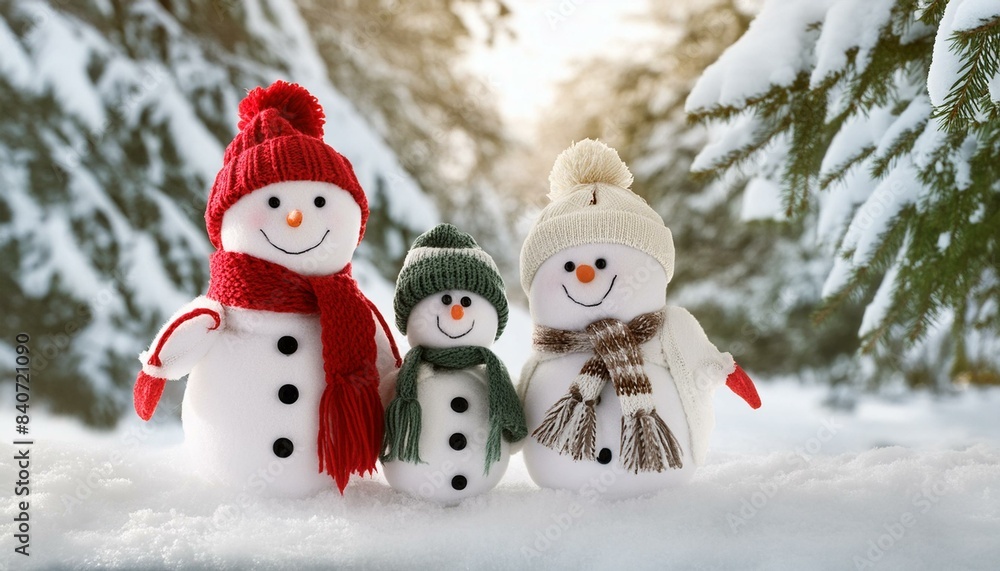 Cute snowman family celebrating Christmas in the snow. Ideal for greeting cards and posters. Cute snowman family celebrating Christmas in the snow. Ideal for greeting cards and posters.