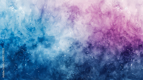 Abstract watercolor space background with vibrant blue and purple gradients, stars scattered across, a faint nebula in the center, empty space for text 