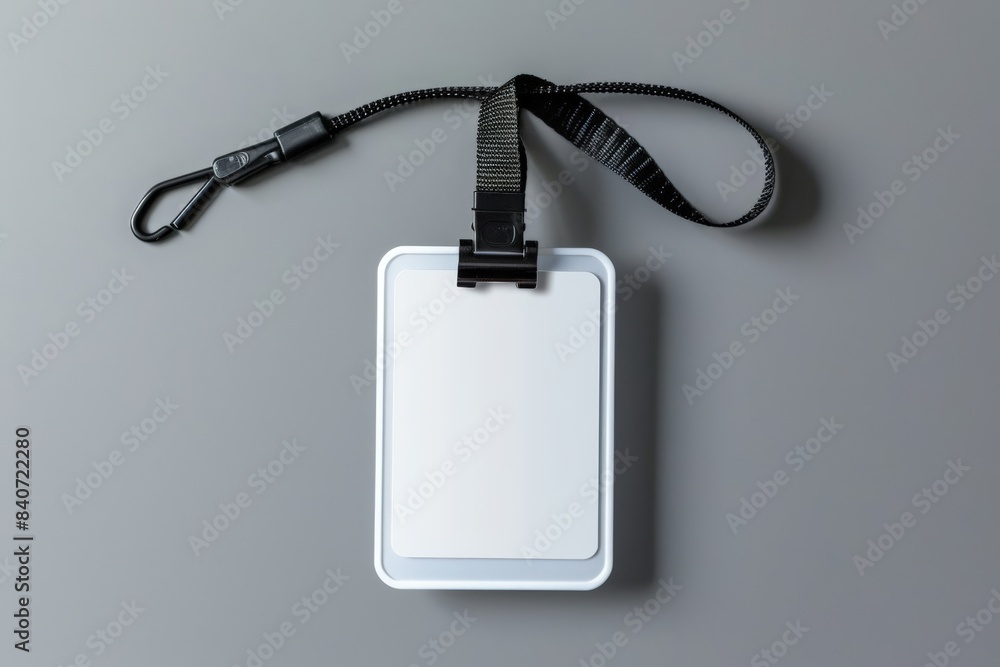 White empty ID card with lanyard on gray background. White lanyard with a blank id card on a gray background. blank name tag with lanyard on a grey background,a mockup template for design presentation White empty ID card with lanyard on gray background. White lanyard with a blank id card on a gray background. blank name tag with lanyard on a grey background,a mockup template for design presentation