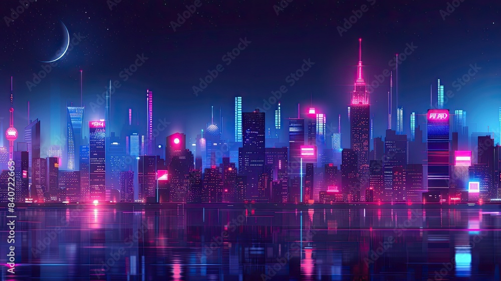 Neon cityscape at night, a vibrant metropolis glowing with energy and life