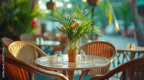 Red Vinyl Chairs At A Modern Restaurant Table