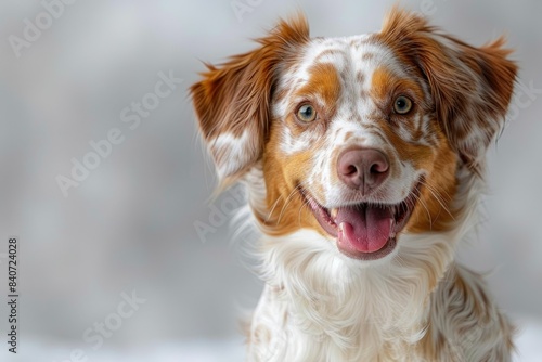 an enchanting studio photograph featuring a stray Brittany dog radiating happyness and warmth