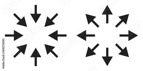  Inward and outward pointing symbols. Concentration and expansion concept. Vector illustration on white background in EPS 10.