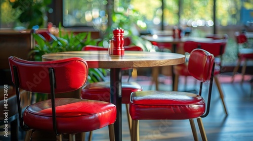 Red Vinyl Chairs At A Modern Restaurant Table