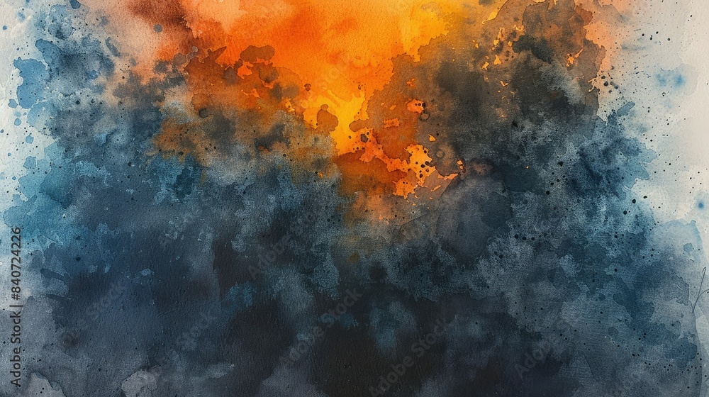 Moody midnight cosmic explosion of abstract watercolor