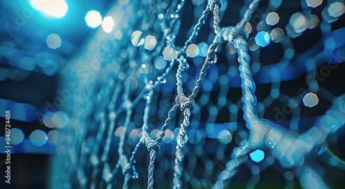 Close-Up Of A Soccer Net During A Night Game