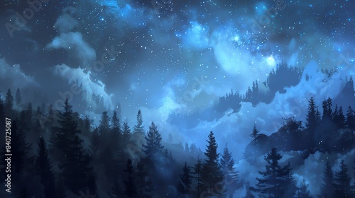 A beautiful winter night sky, with bright stars and a full moon