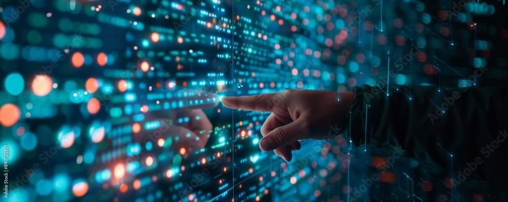 Digital data points and network connections symbolize AI technology and global connectivity in business analytics. Digital data points and network connections symbolize AI technology and global connectivity in business analytics.