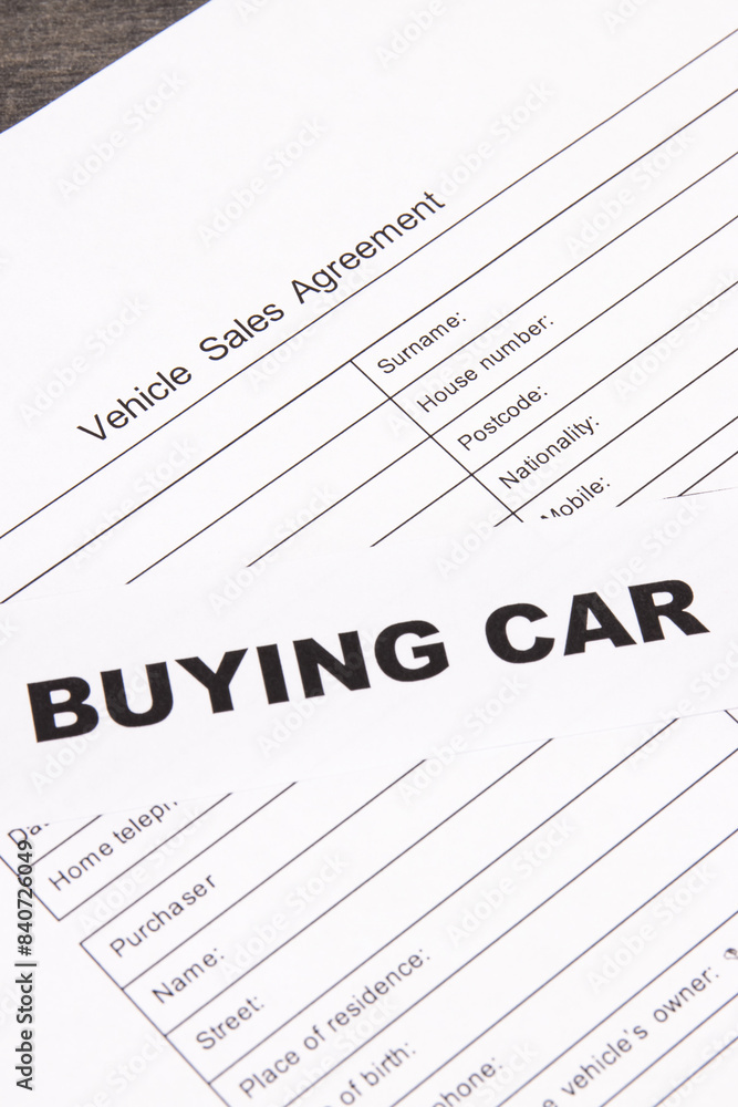 Inscription buying car and form of vehicle sales agreement. Sales or purchases new or used vehicle Inscription buying car and form of vehicle sales agreement. Sales or purchases new or used vehicle