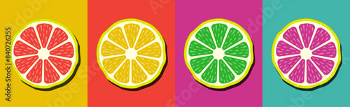 Vibrant various color combine lemon slice design effect. 