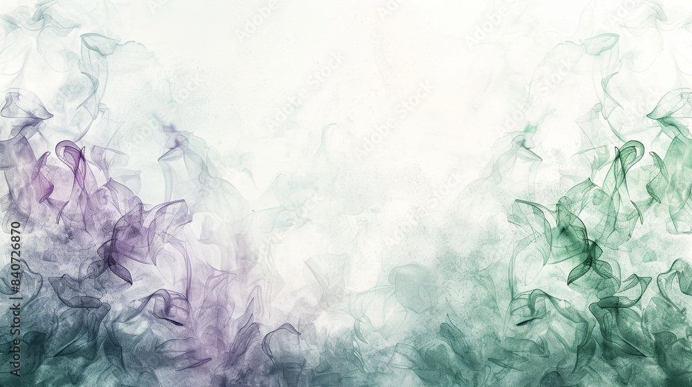 Gentle abstract watercolor swirls in pastel green and lavender on a white background, empty space for text Gentle abstract watercolor swirls in pastel green and lavender on a white background, empty space for text