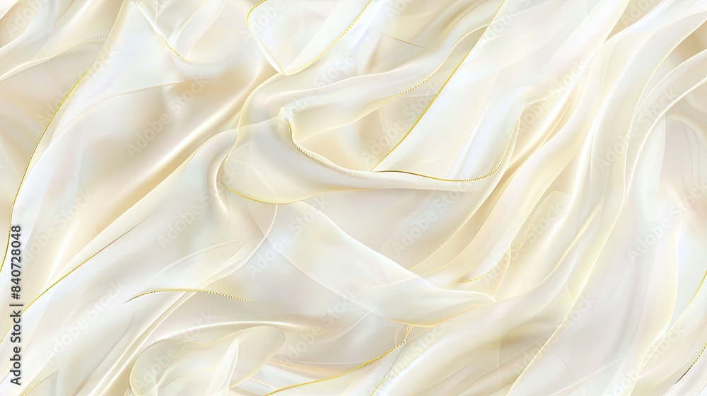 a soft and gentle wave crafted from golden lines, delicately dancing on a pristine white canvas, forming an elegant design with fluid curves and intricate textures. SEAMLESS PATTERN