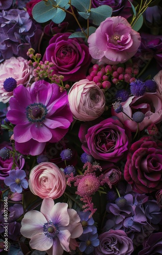 Purple And Pink Flowers In A Floral Arrangement