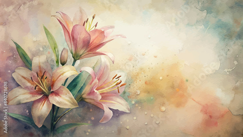 Watercolor vintage background of lilies