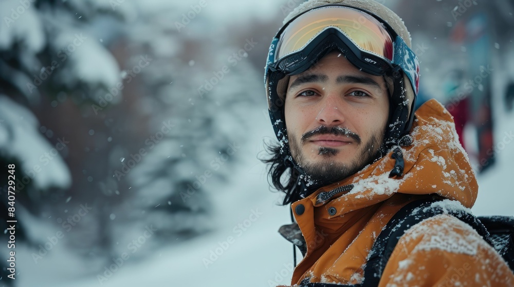 Close-up portrait of a young male snowboarder in snow-covered gear during a winter storm
Close-up portrait of a young male snowboarder in snow-covered gear during a winter storm