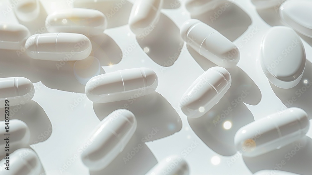 Minimalist White Space Background with Various Medicines, Capsules, and Pills Highlighting Healthcare and Pharmaceutical Concepts Minimalist White Space Background with Various Medicines, Capsules, and Pills Highlighting Healthcare and Pharmaceutical Concepts