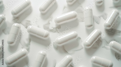 Minimalist White Space Background with Various Medicines, Capsules, and Pills Highlighting Healthcare and Pharmaceutical Concepts