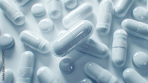 Minimalist White Space Background with Various Medicines, Capsules, and Pills Highlighting Healthcare and Pharmaceutical Concepts