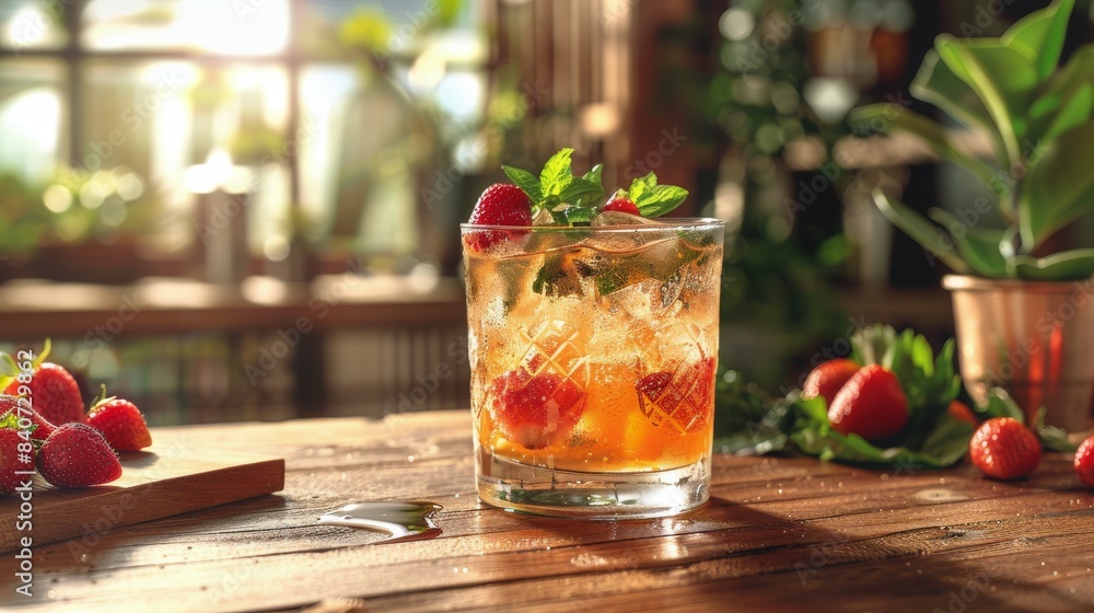 A Refreshing Cocktail With a Grapefruit Garnish on a Wooden Tabletop in a Bar Setting A Refreshing Cocktail With a Grapefruit Garnish on a Wooden Tabletop in a Bar Setting