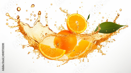 Fresh Orange Juice Splash on White Background - Vibrant Fruit Splash with Photo Retouching Stock Photo