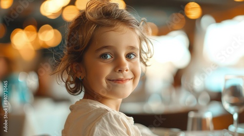 Young Girl Smiling in a Restaurant Setting