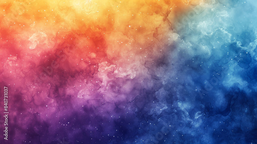 Vibrant watercolor space with gradients of indigo and amber  twinkling stars  abstract nebula forms  isolated on a gradient background  ample space for text 