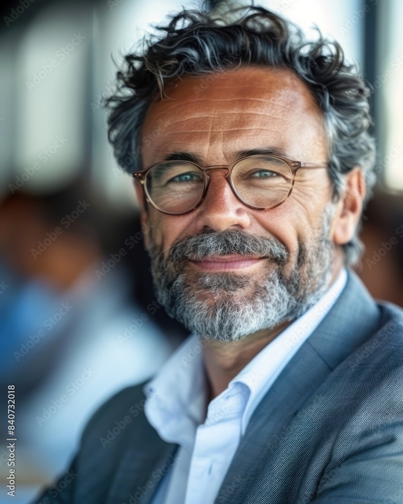 A man in a grey suit and a white shirt smiles at the camera A man in a grey suit and a white shirt smiles at the camera
