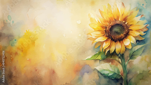 Watercolor vintage background of sunflowers