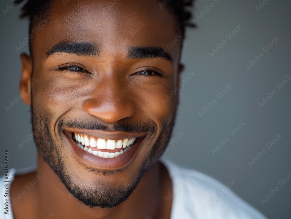 Close up of Young black man with a beautiful smile on a gray background. Close up of Young black man with a beautiful smile on a gray background.