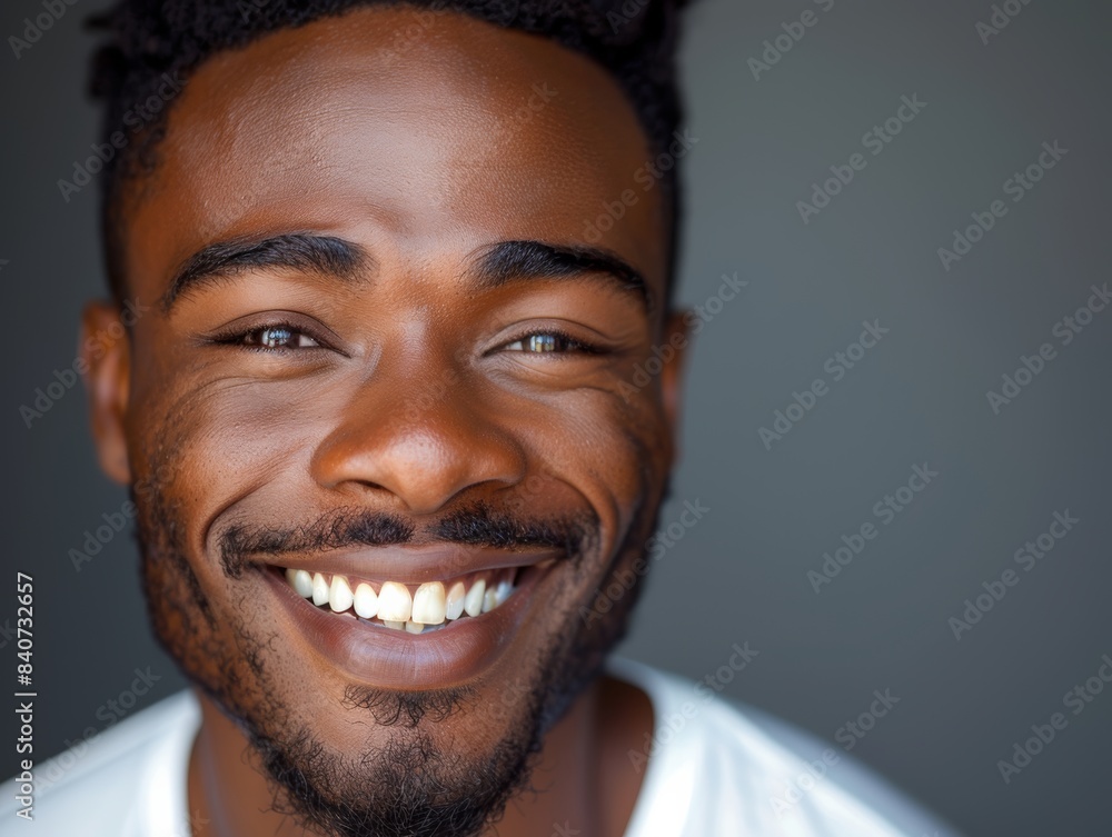 Close up of Young black man with a beautiful smile on a gray background. Close up of Young black man with a beautiful smile on a gray background.