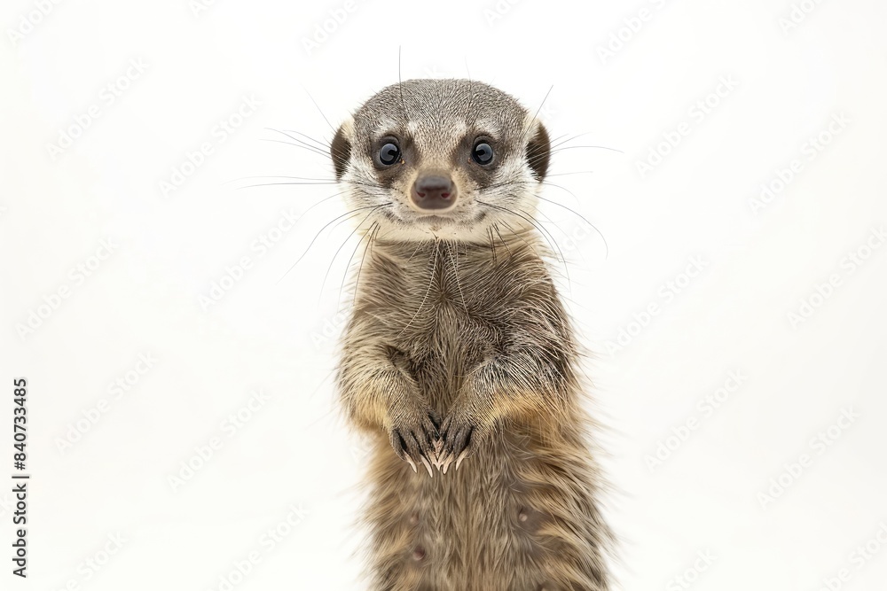 Adorable baby mongoose standing on hind legs isolated on white background Adorable baby mongoose standing on hind legs isolated on white background