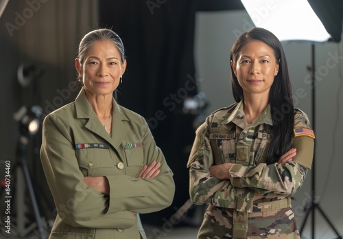 A congresswoman and a servicewoman are in a studio. photo