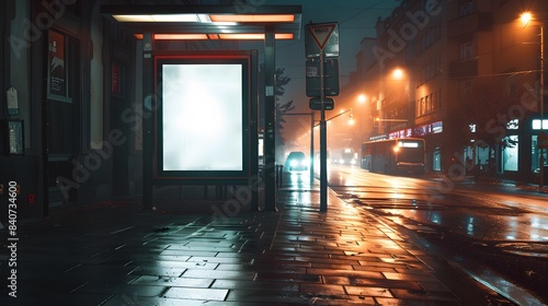 blank billboards at a bus stop on the street © XtzStudio